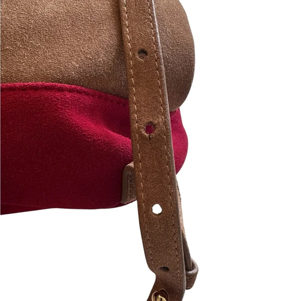 House of Harlow 1960 Juda Mini Backpack Suede Adjustable Straps Red‎ & Brown